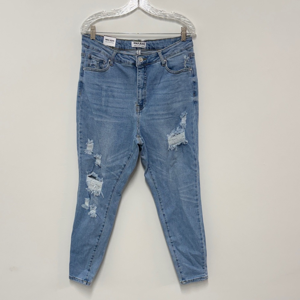 Wax Jean Medium Blue Ripped Skinny Jeans